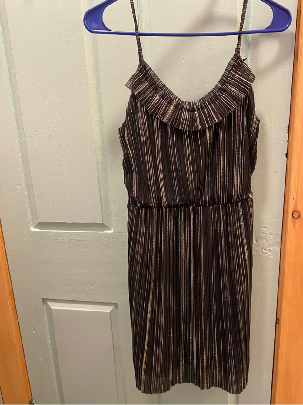 Women’s Pleated Black Striped Sparkle Dress